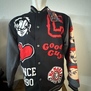 Men's Graphic Black and Red Varsity Jacket